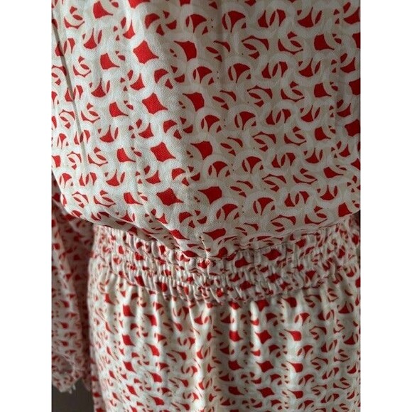 H&M Red Tan & White Long Sleeve Dress Tie Front Polyester Sz XS - Picture 3 of 5